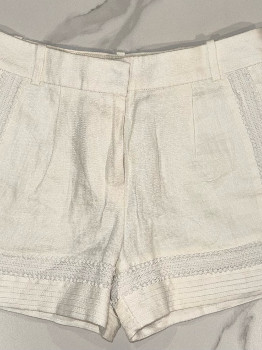 J. Crew Cream High-Waist Lace-Trim Shorts